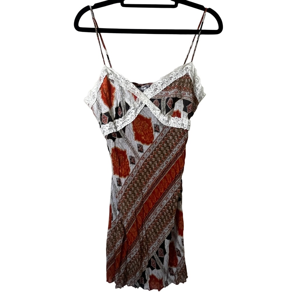 Deadstock NWT Vintage Y2K Rave Orange Paisley Pleated Lace Trim Camisole Top XL
